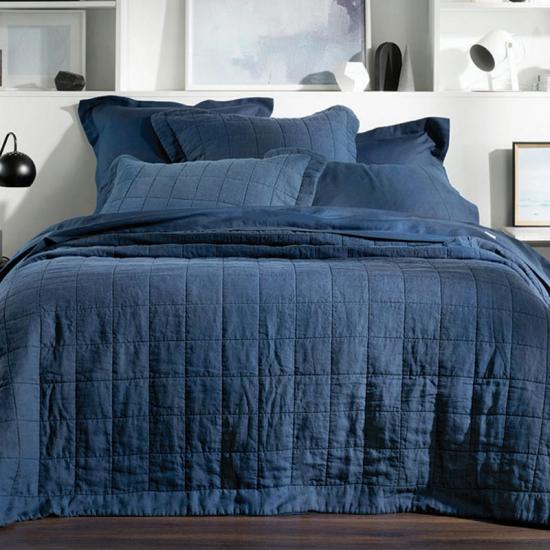 Σετ Παπλωματοθήκης Navy Box Quilted Bedspread Stone Washed Quilt